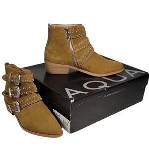 Aqua Blane Brown Suede Studded Ankle Boots Womens Size 5.5 NEW In Box